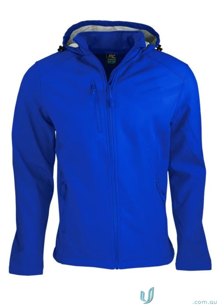 Blue hooded softshell jacket with zip perfect for Kids Olympus Jacket workwear or uniforms