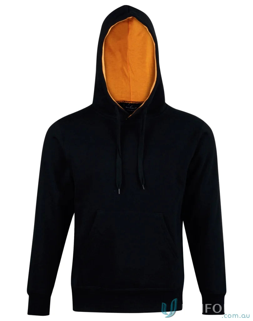 Kids Passion Fleece Hoodie featuring black with orange lining, perfect for clubs needing warm gear
