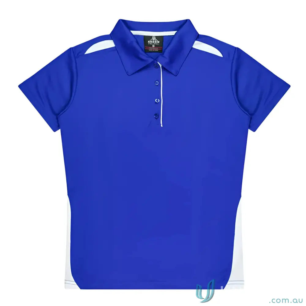Kids Paterson Polo shirt in blue and white with button placket, perfect for uniforms