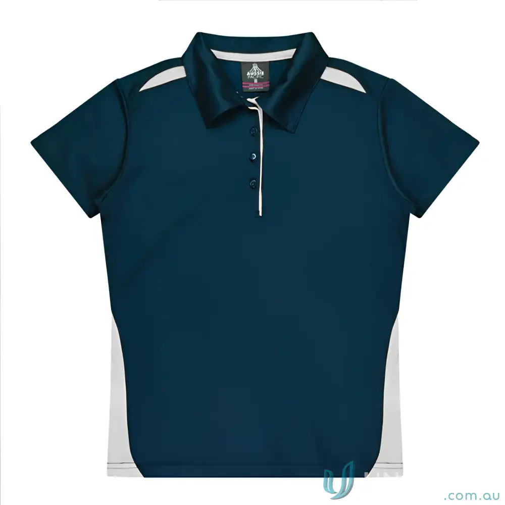Kids Paterson Polo shirt in dark blue and white with button placket, perfect for uniforms