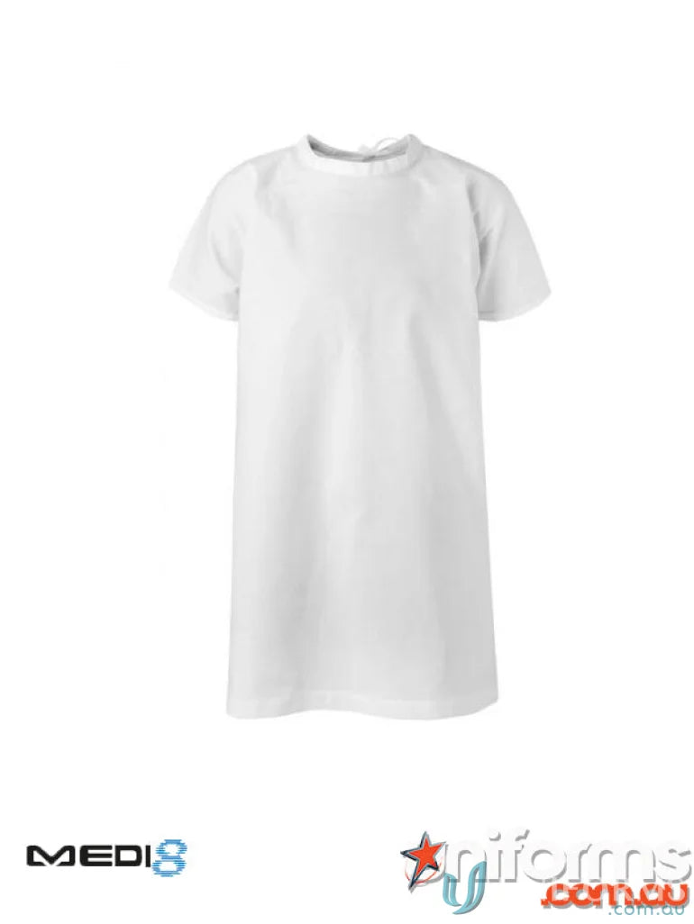 White short-sleeved T-shirt for Kids Patient Gown, perfect for Pediatric Clinics