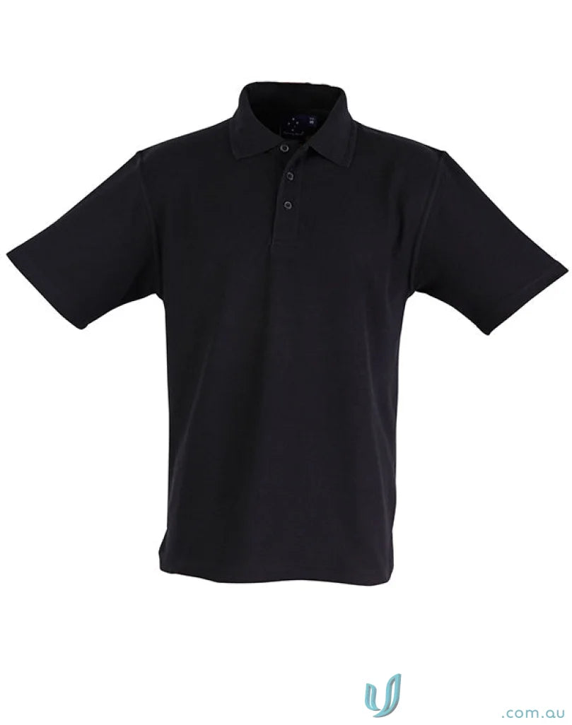 Kids Pique SS Polo in black, a premium kids polo made from poly-cotton pique knit