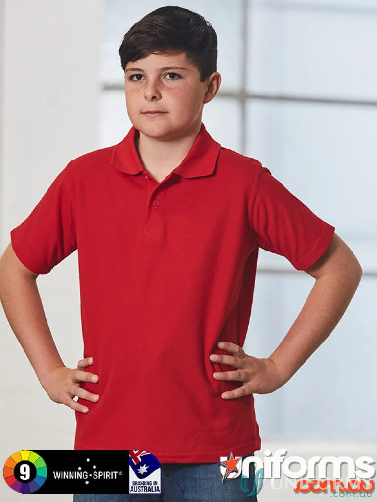 Kids polo shirt in red, a premium kids polo with durable poly-cotton pique knit