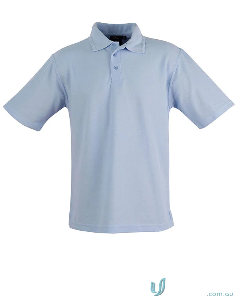 Light blue kids polo shirt made from premium poly-cotton pique knit for kids
