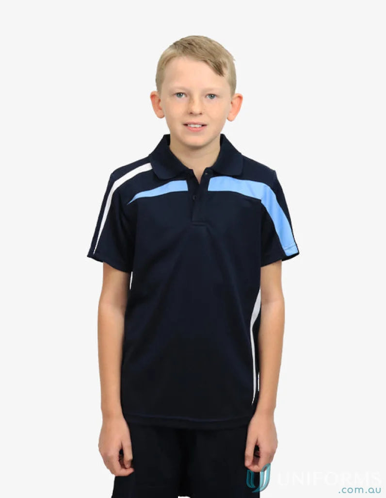 Boy’s Navy and Light Blue Kids Planett Polo shirt with CoolDry moisture management tech