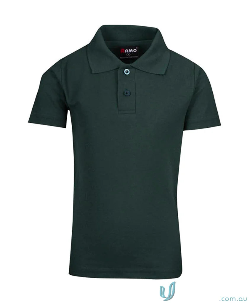 Kids Polo dark green short-sleeved uniform polo shirt with two buttons and classic collar