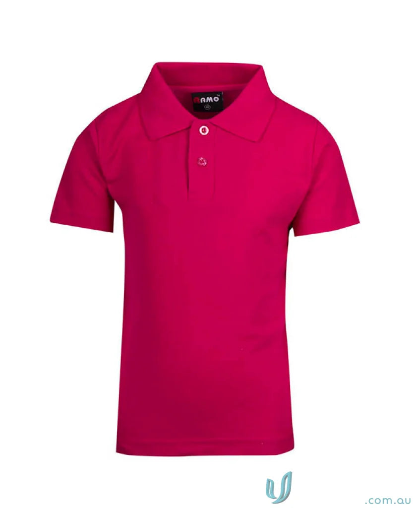 Kids Polo fuchsia pink short-sleeved polo shirt with collar and white buttons, perfect for uniforms or workwear