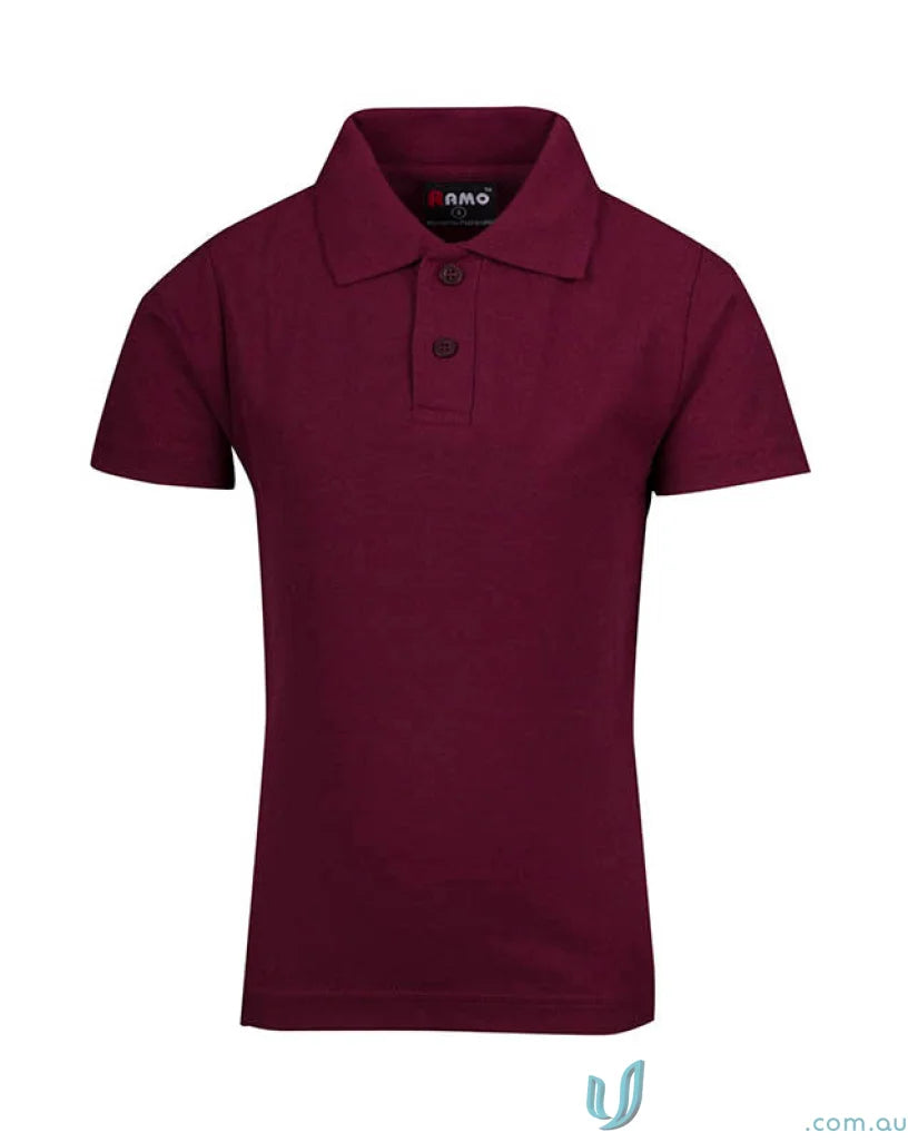 Kids Polo short-sleeved maroon uniform polo shirt with collar and buttons for workwear