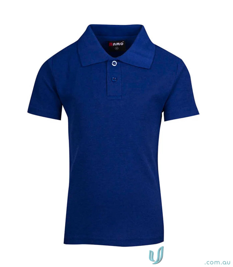 Kids Polo royal blue short-sleeved shirt with three-button placket for uniforms or workwear