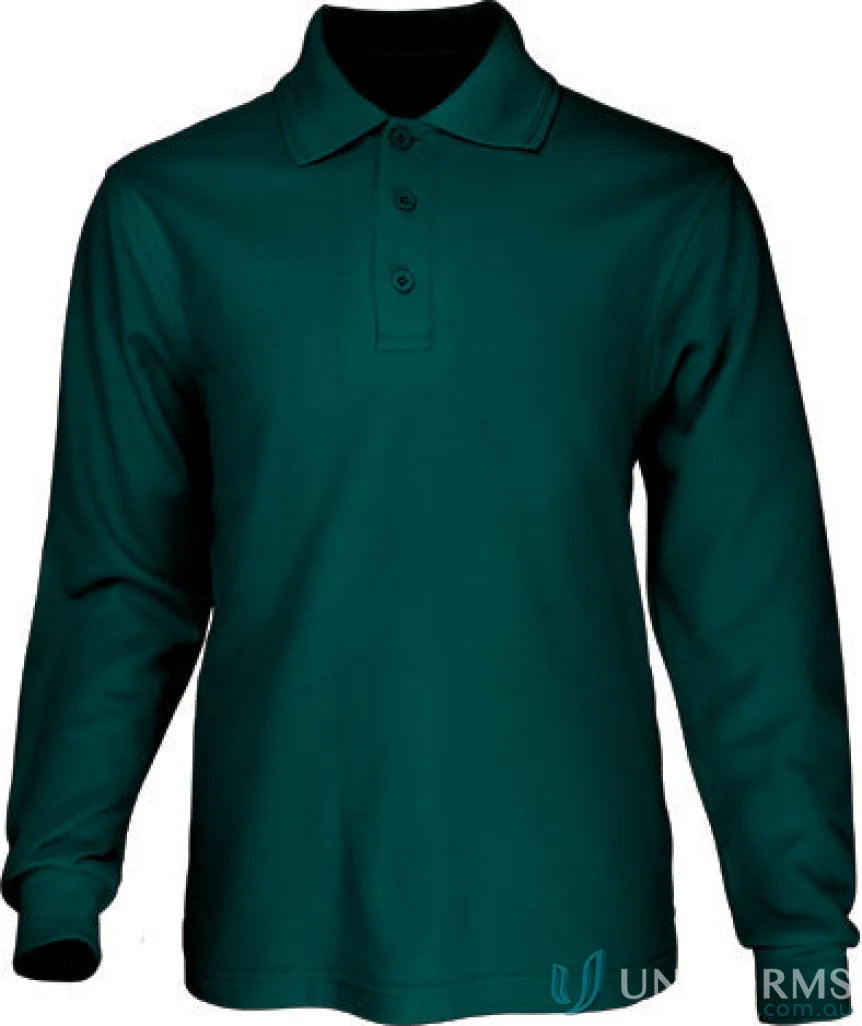 Kids poly face cotton long-sleeve dark teal polo shirt with three buttons