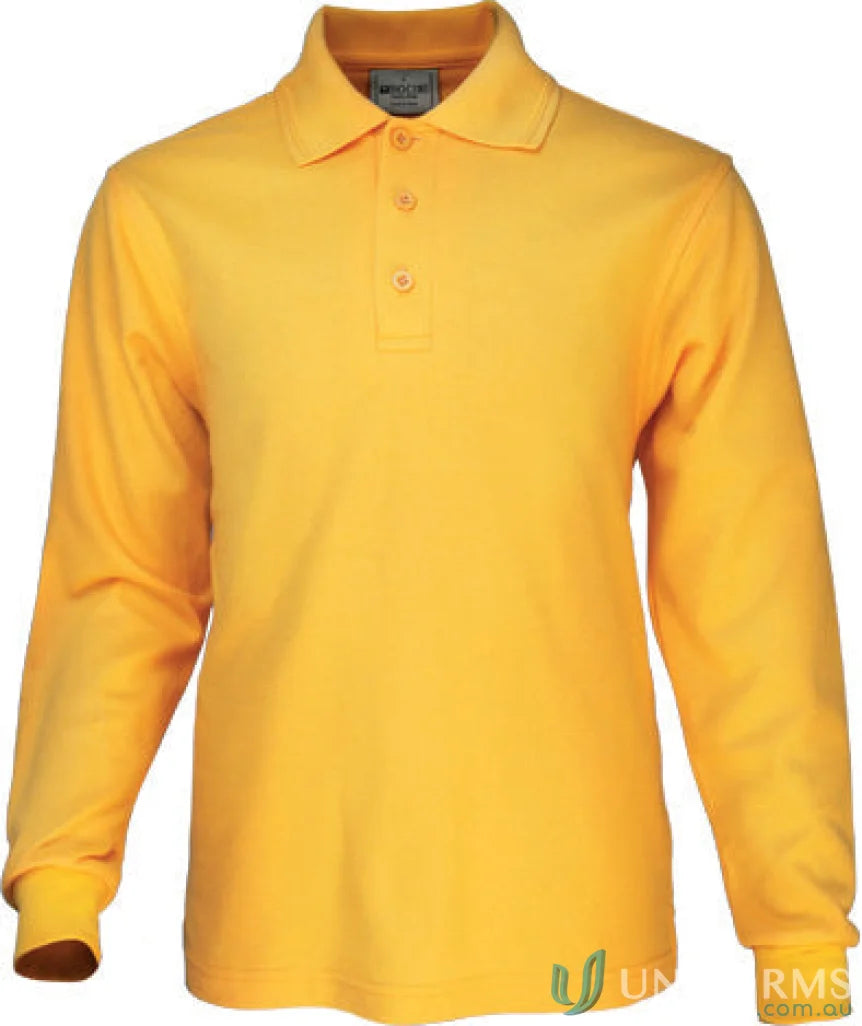 Kids poly face cotton long-sleeved yellow polo shirt with three buttons