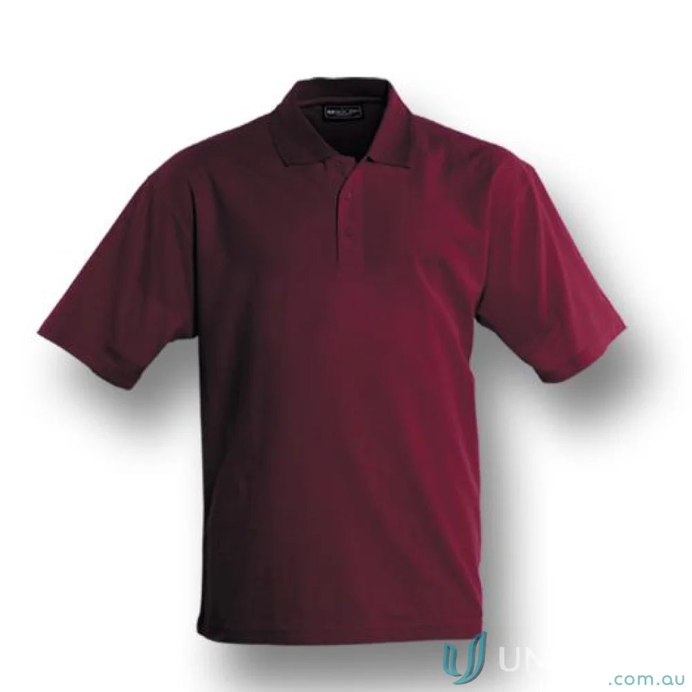 Kids poly face cotton short-sleeved polo shirt in dark red with collar and buttons