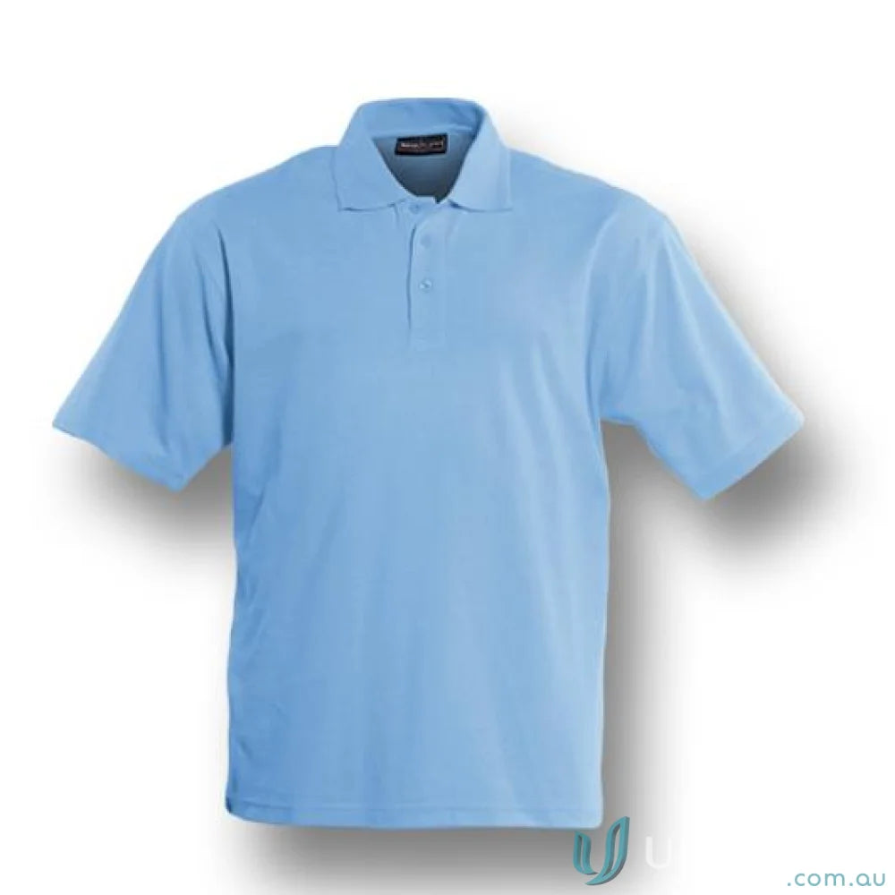 Kids poly face cotton short-sleeved polo shirt with three buttons in light blue