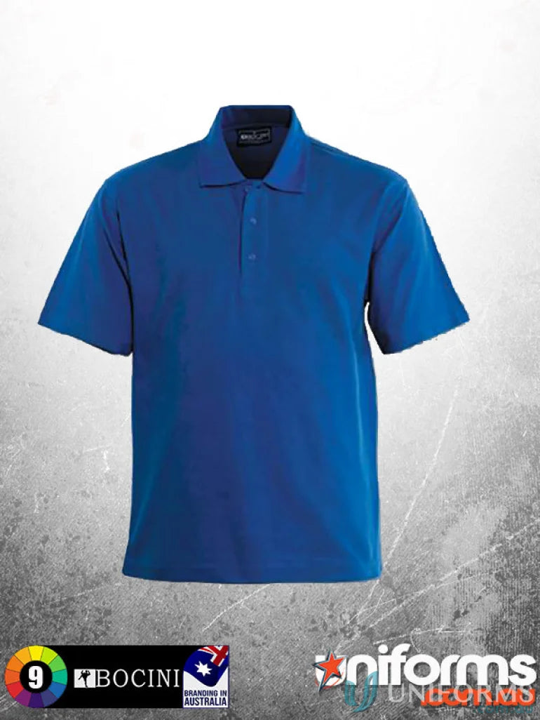 Kids poly face cotton short-sleeved polo shirt in royal blue with three-button placket