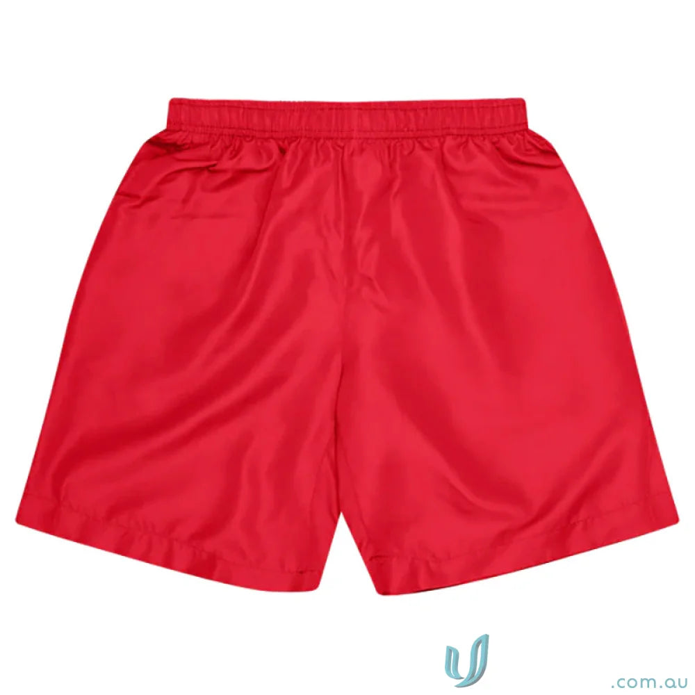Red kids Pongee shorts made with breathable fabric, perfect for sports uniforms