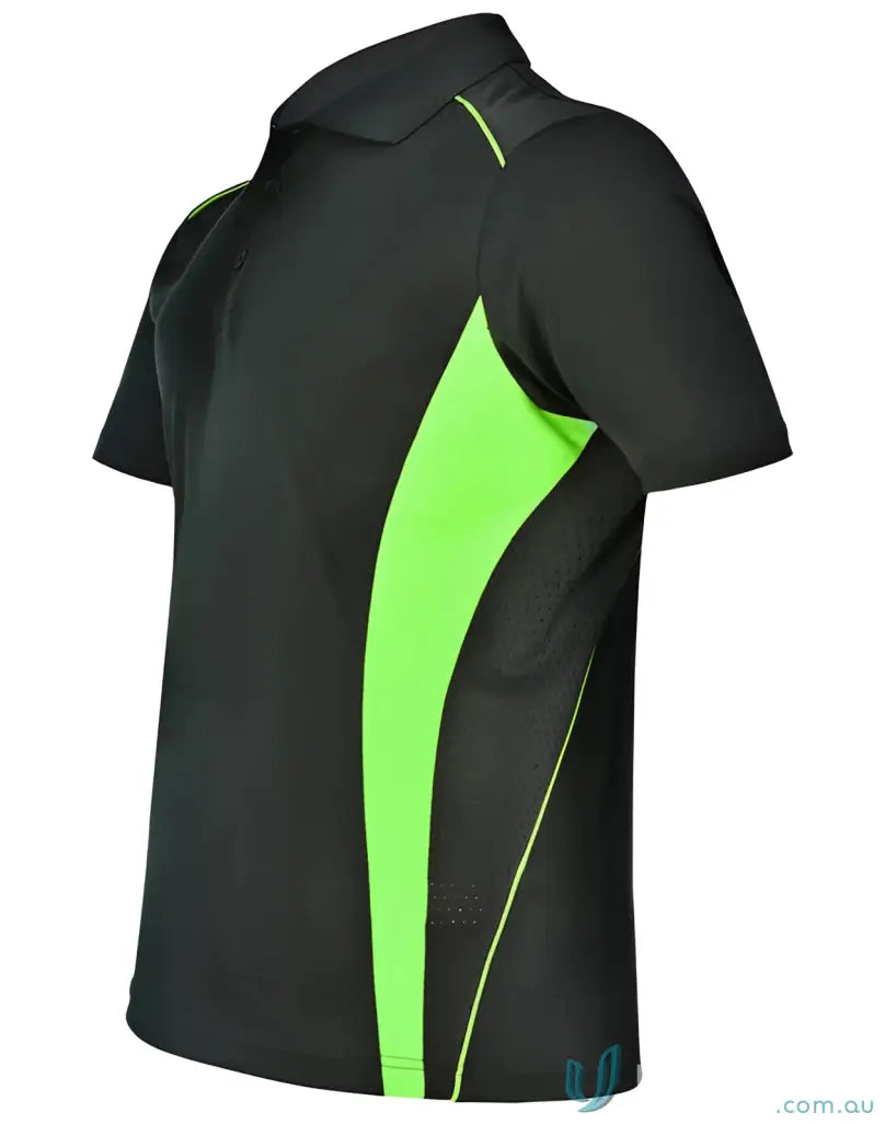 Kids Pursuit Polo in black and lime green short-sleeved shirt for boys