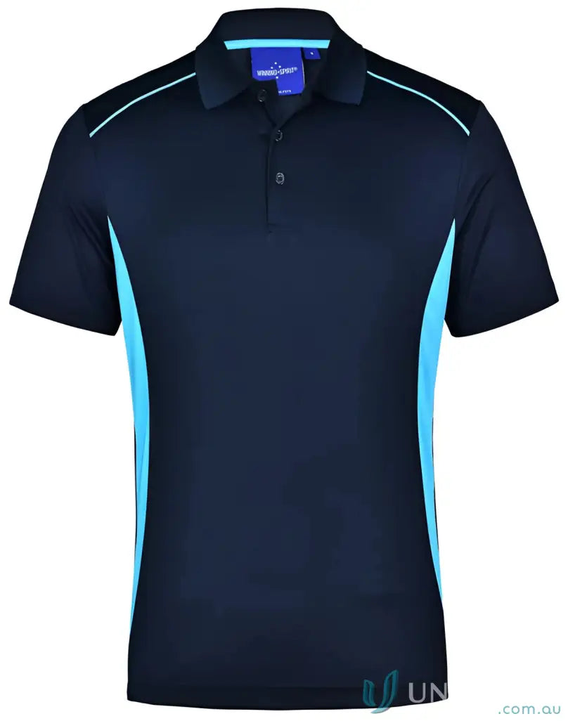 Kids Pursuit Polo navy blue polo shirt with light blue side panels and accents