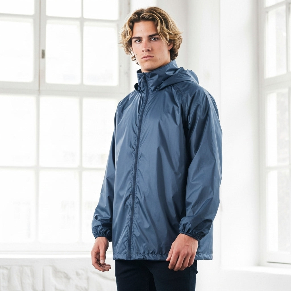 Sleek navy Kids Rain Forest Jacket with hood, cuffs, sealed seams