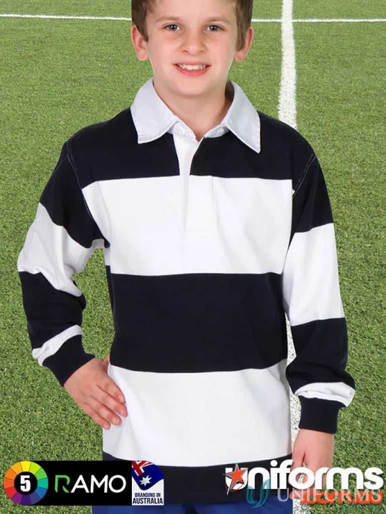 Kids rugby long-sleeved black and white striped rugby jersey for kids uniforms