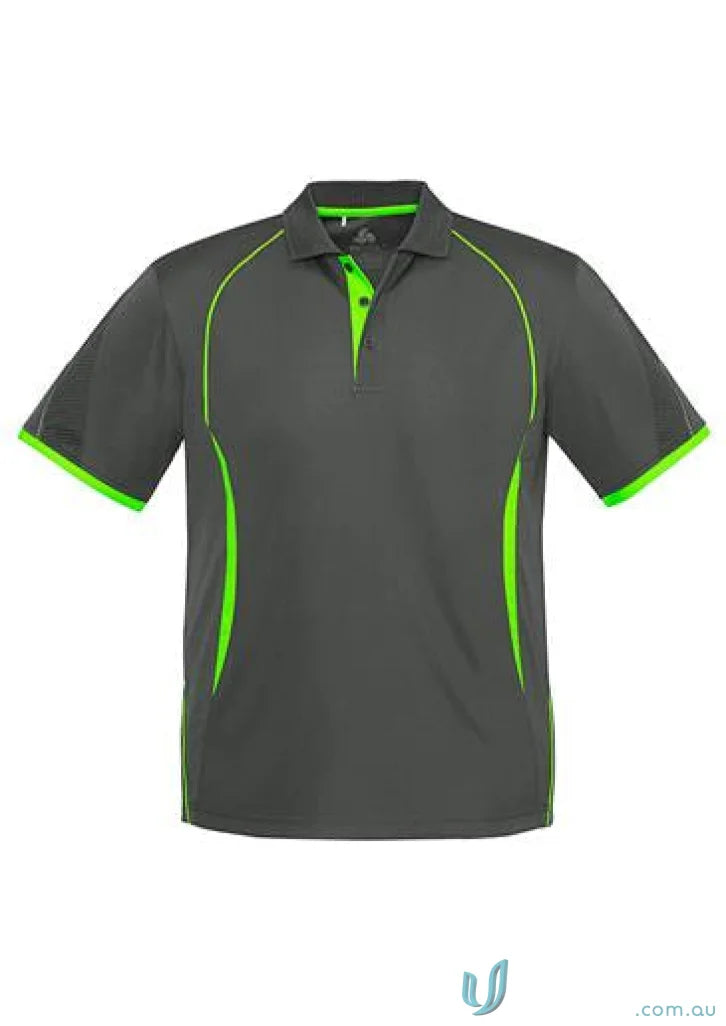 Gray kids Razor Polo shirt with neon green trim from Biz Collection Kids collection