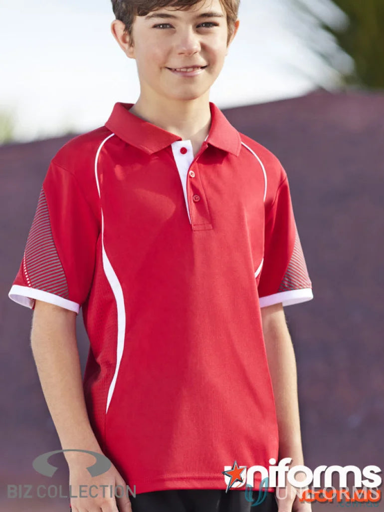 Red and white kids Razor Polo shirt from Biz Collection Kids collection kids Razor