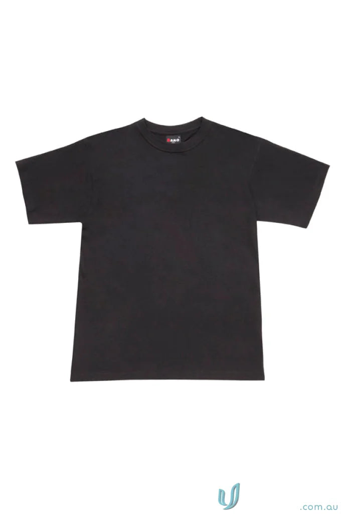 Black short-sleeved Kids Regular T-Shirt perfect for uniforms and workwear with sizing guide
