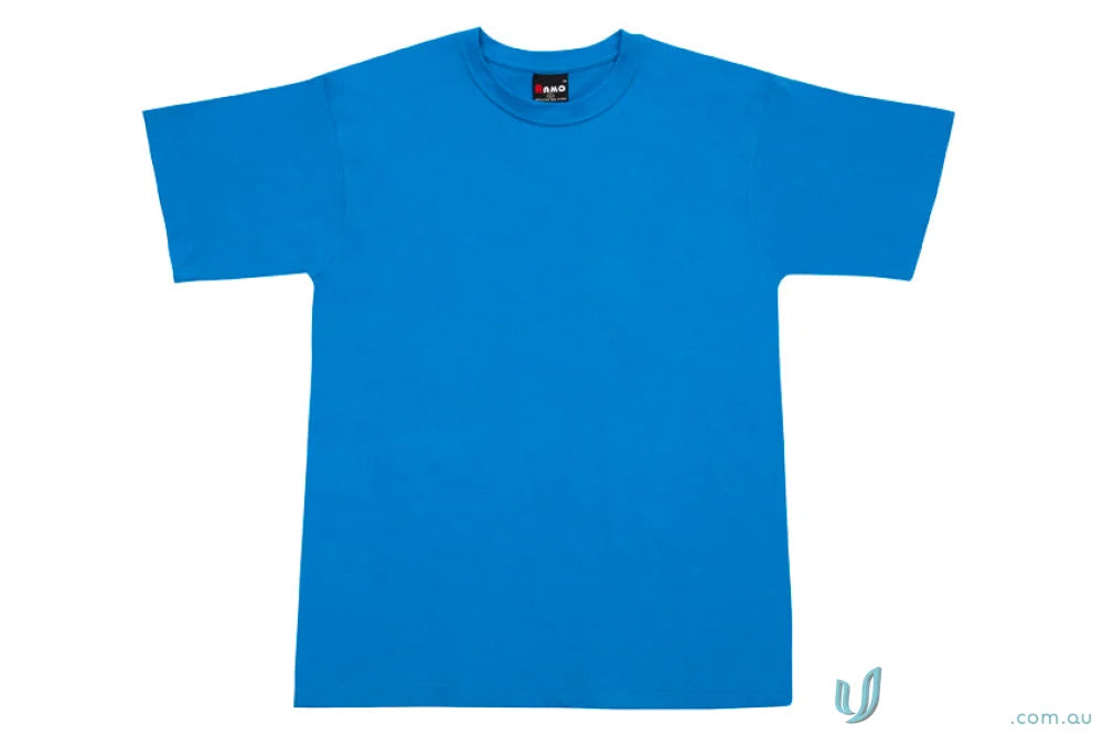 Blue short-sleeved Kids Regular T-Shirt perfect for uniforms and workwear, check sizing guide