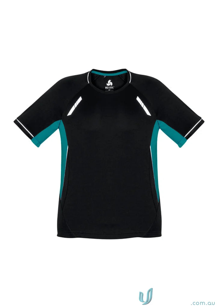 Kids Renegade Tee in black and teal for athletic look, perfect for school uniforms