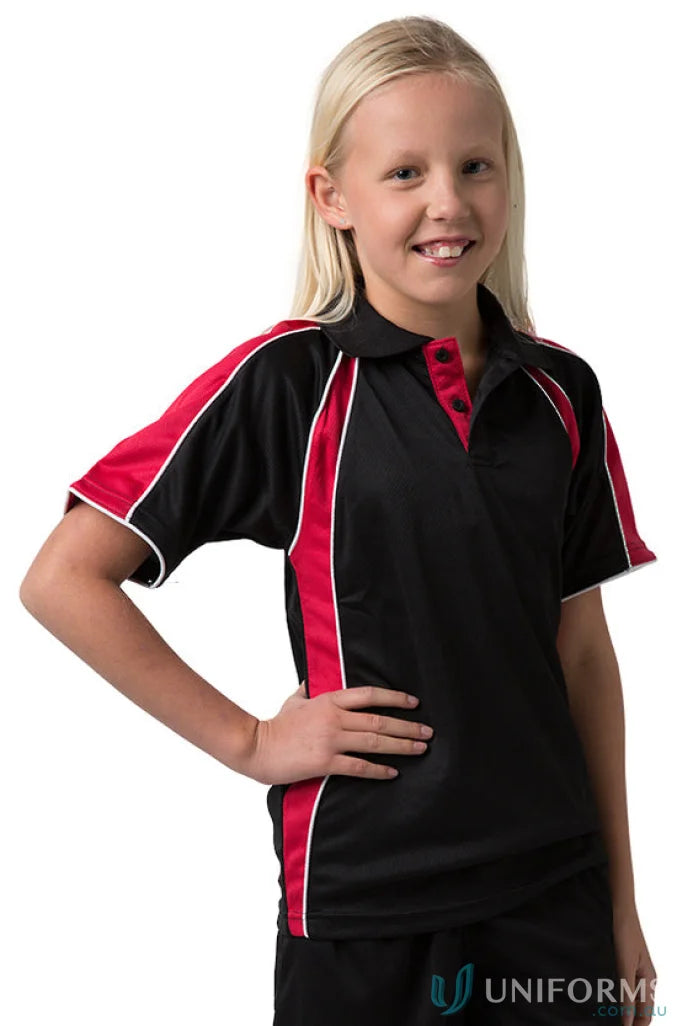 Kids Rozella Polo with cooldry moisture management technology in black and red color