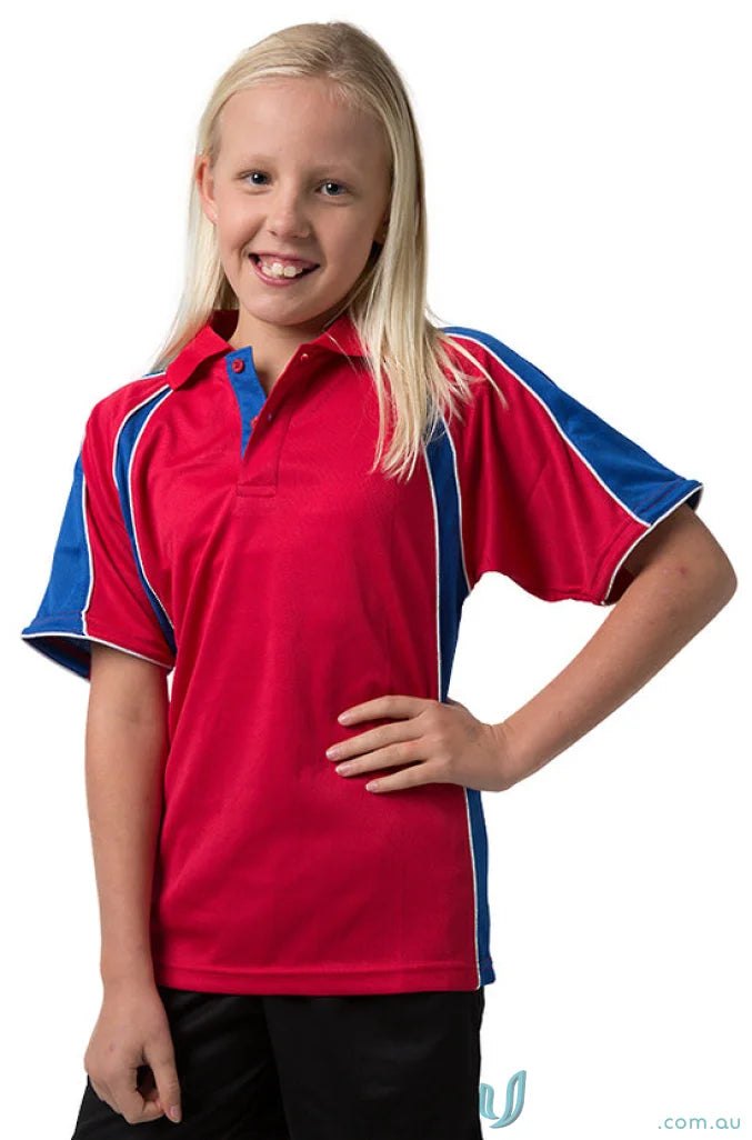 Kids Rozella Polo in red and blue with cooldry moisture management technology