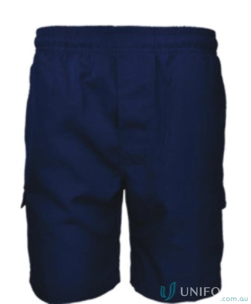 Kids School Cargo Shorts in dark blue with elastic waist, perfect school cargo shorts for boys