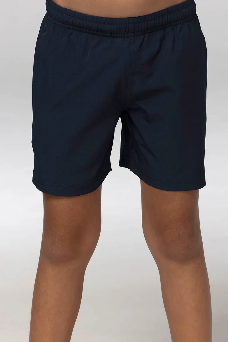 Navy blue kids school shorts with elastic waistband for uniforms