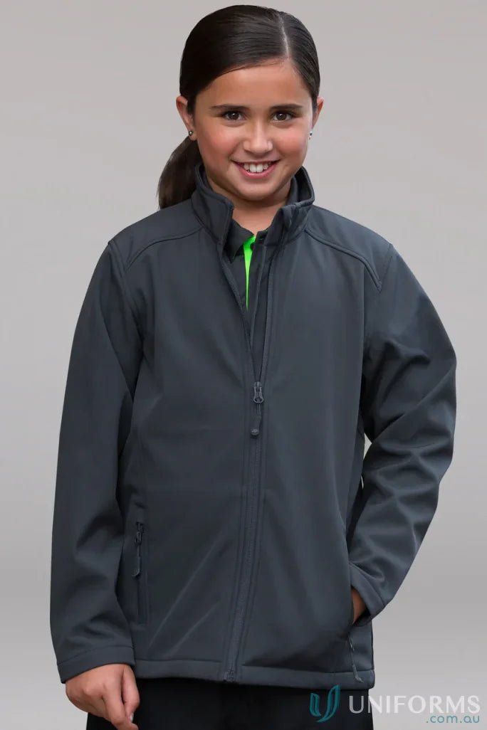 Kids Selwyn Jacket Girl’s gray soft-shell jacket perfect for uniforms and workwear