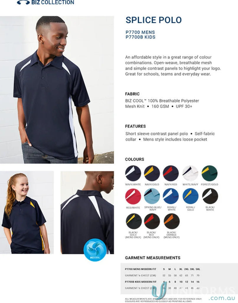 Kids Splice Polo with navy blue and white contrast panels for kids’ style