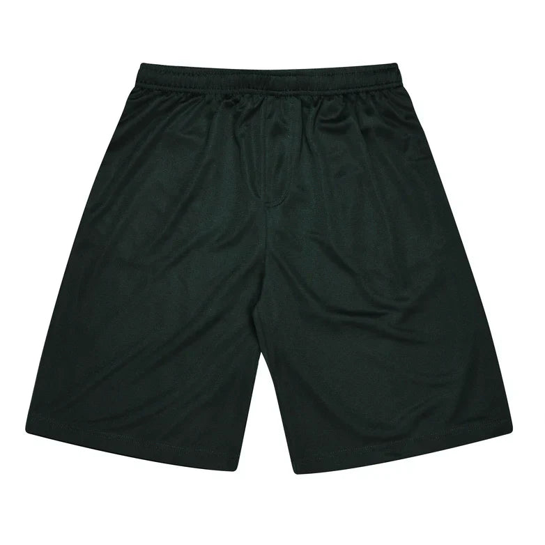 Black kids sports shorts with elastic waistband and lightweight fabric