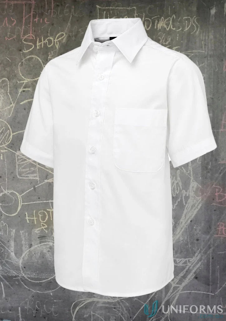 Kids SS School Shirt with comfort two-piece collar, inverted pleats, curved hem, easy care fabric