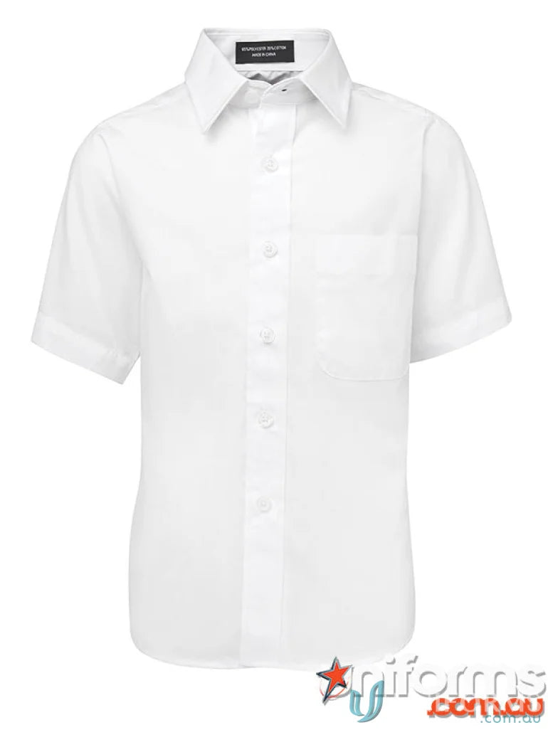 Kids SS School Shirt with comfort two-piece collar, inverted pleats, curved hem, easy care fabric
