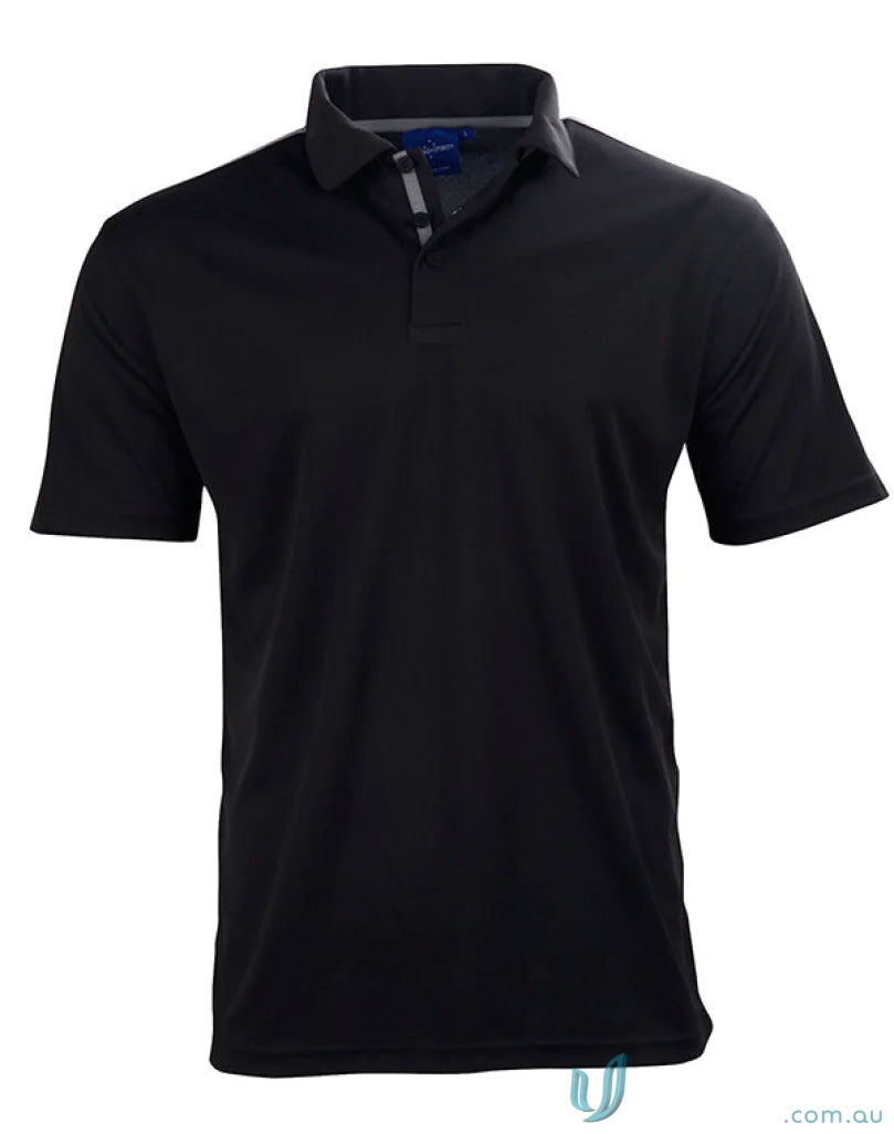 Kids Staten Rapid polo shirt in black with striped placket, perfect for kids rapid cool contrast style