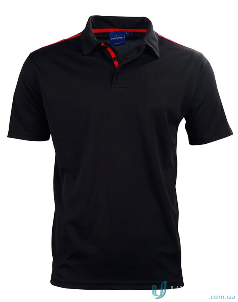 Kids Staten Rapid Polo with black short sleeves and red trim, perfect for style