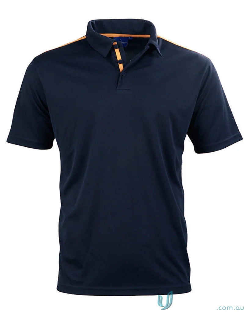 Kids Staten Rapid polo shirt in dark blue with orange trim, perfect for summer style
