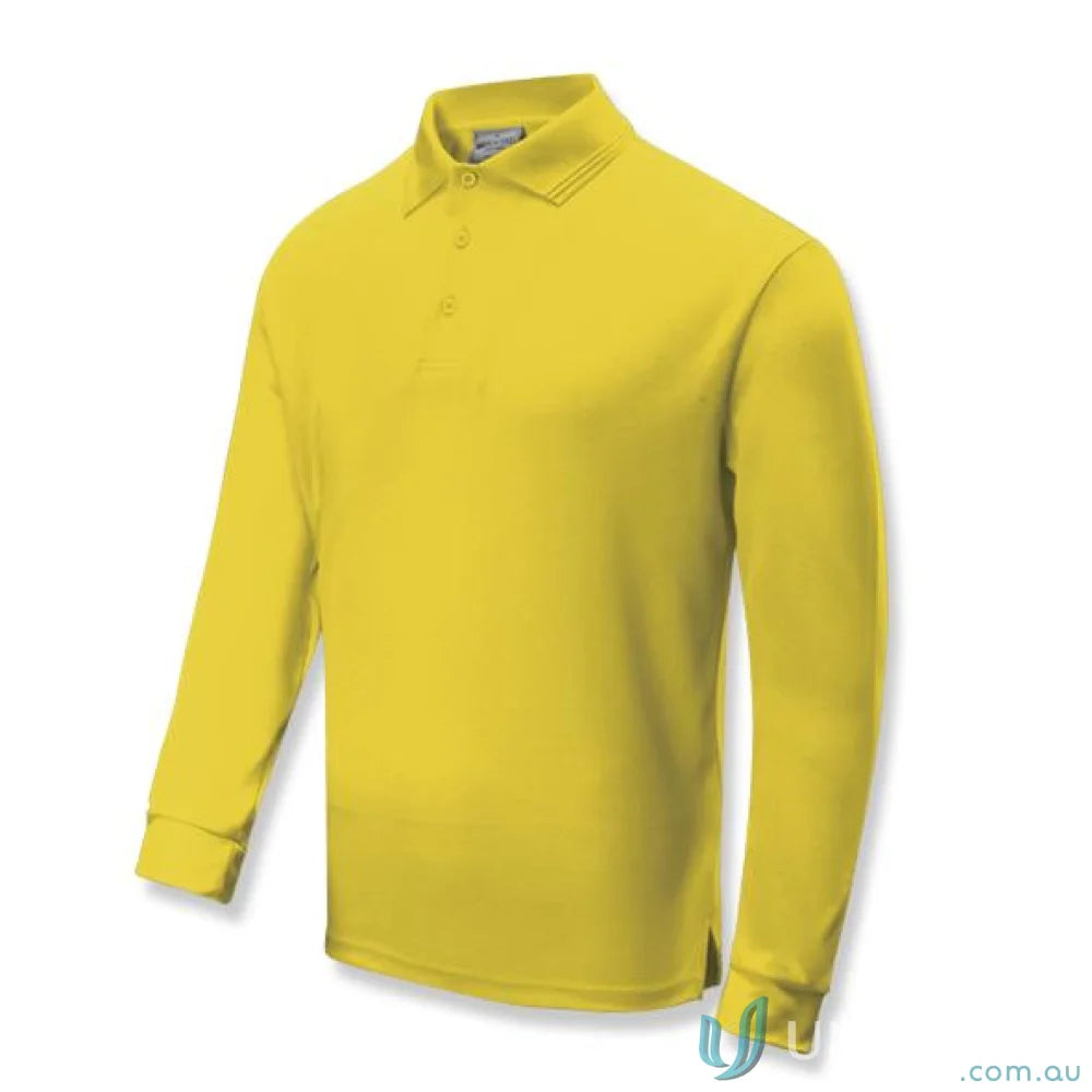 Kids Sun Smart long-sleeved yellow polo shirt with three-button placket for sun protection