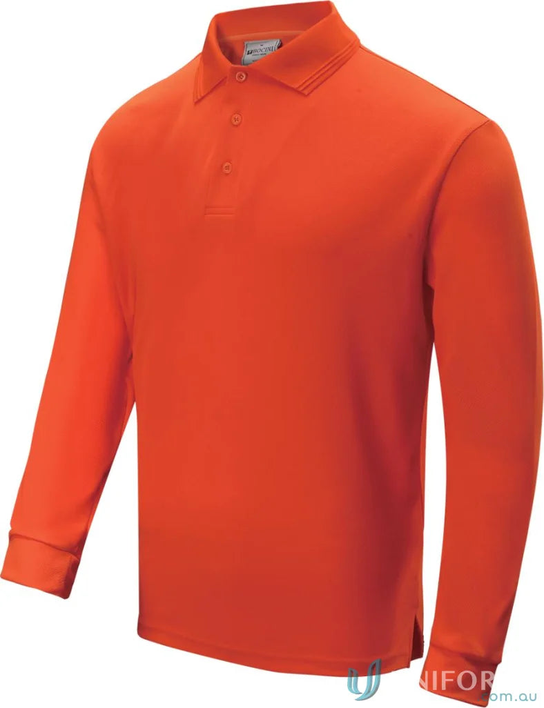 Kids Sun Smart long-sleeved orange polo shirt with ribbed collar and three-button placket