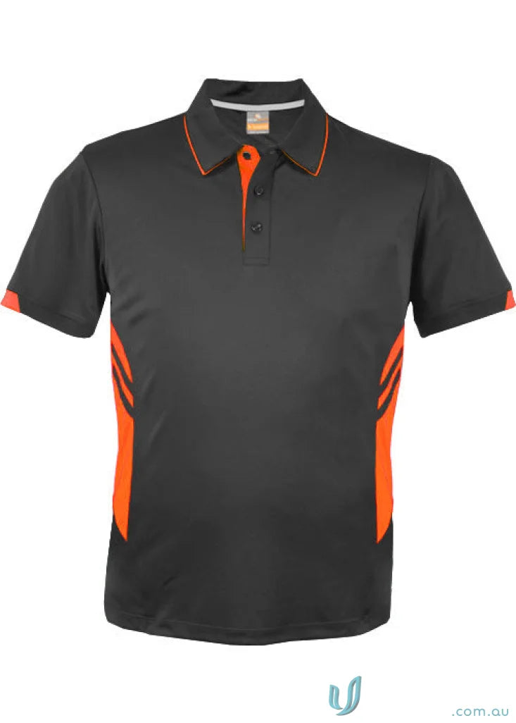 Kids Tasman Polo in black and orange for a cool kids tasman or tasman polo look