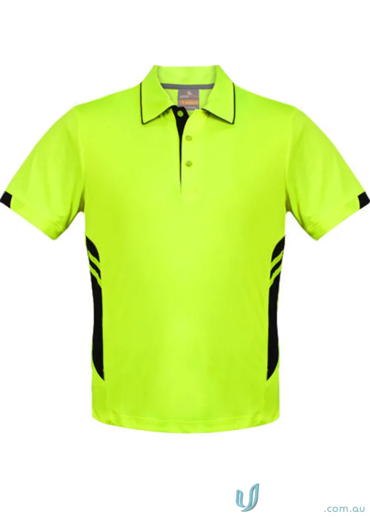 Kids Tasman Polo in neon yellow and black perfect for kids tasman polo style