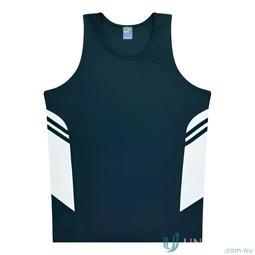 Kids Tasman Singlet sleeveless athletic shirt with white side panels, perfect for uniforms