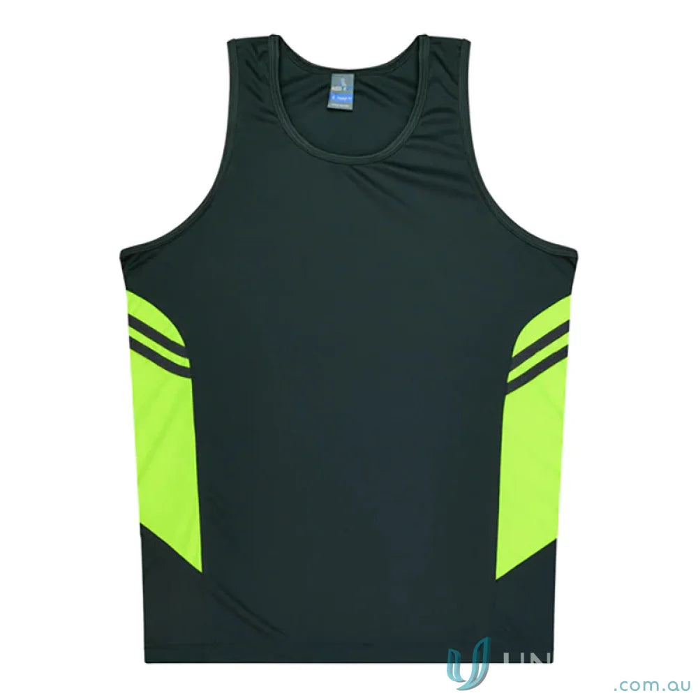 Kids Tasman Singlet sleeveless athletic shirt with neon fabric side panels perfect for uniforms