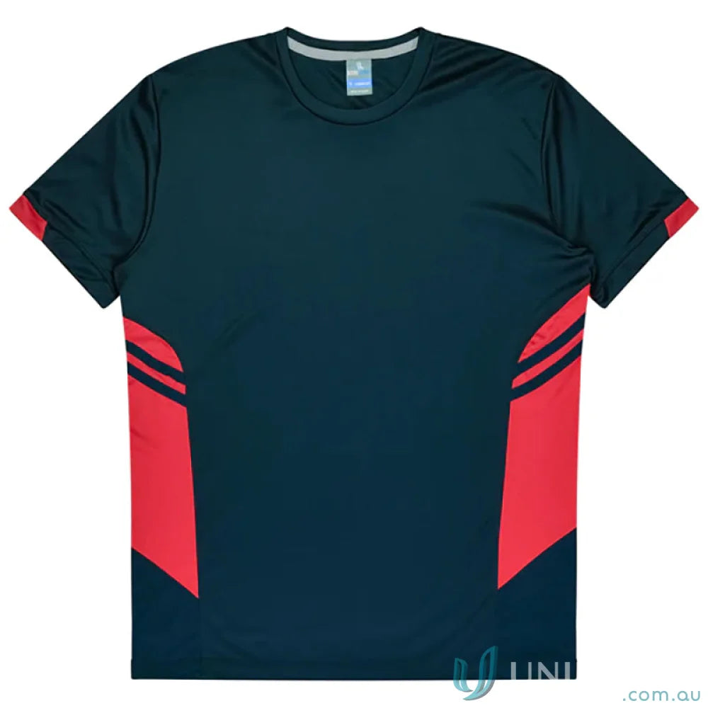 Kids Tasman Tee black and red athletic t-shirt made with comfy fabric, perfect for uniforms or workwear