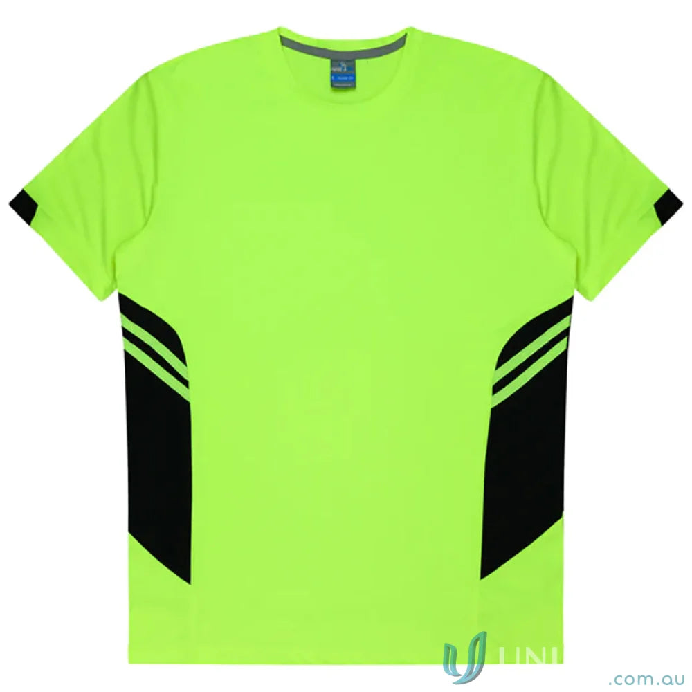 Kids Tasman Tee neon green t-shirt with black accents, perfect for casual workwear