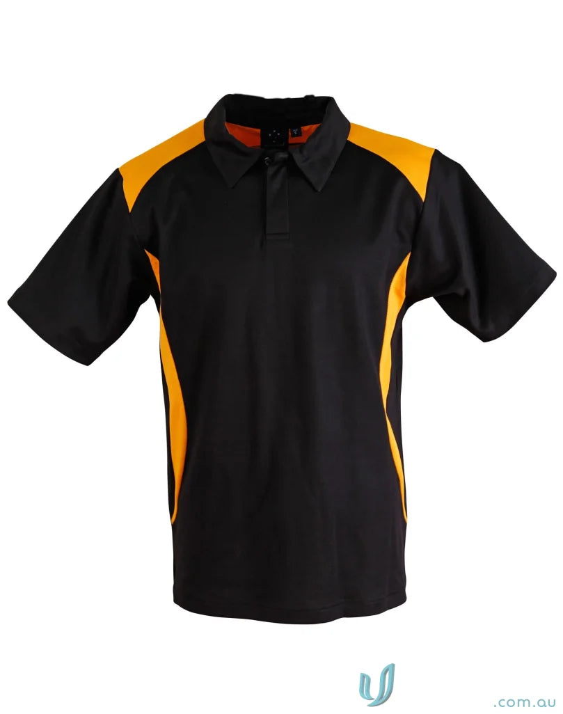 Kids TrueDry Winner contrast short sleeve polo shirt with black and gold collar for team’s image