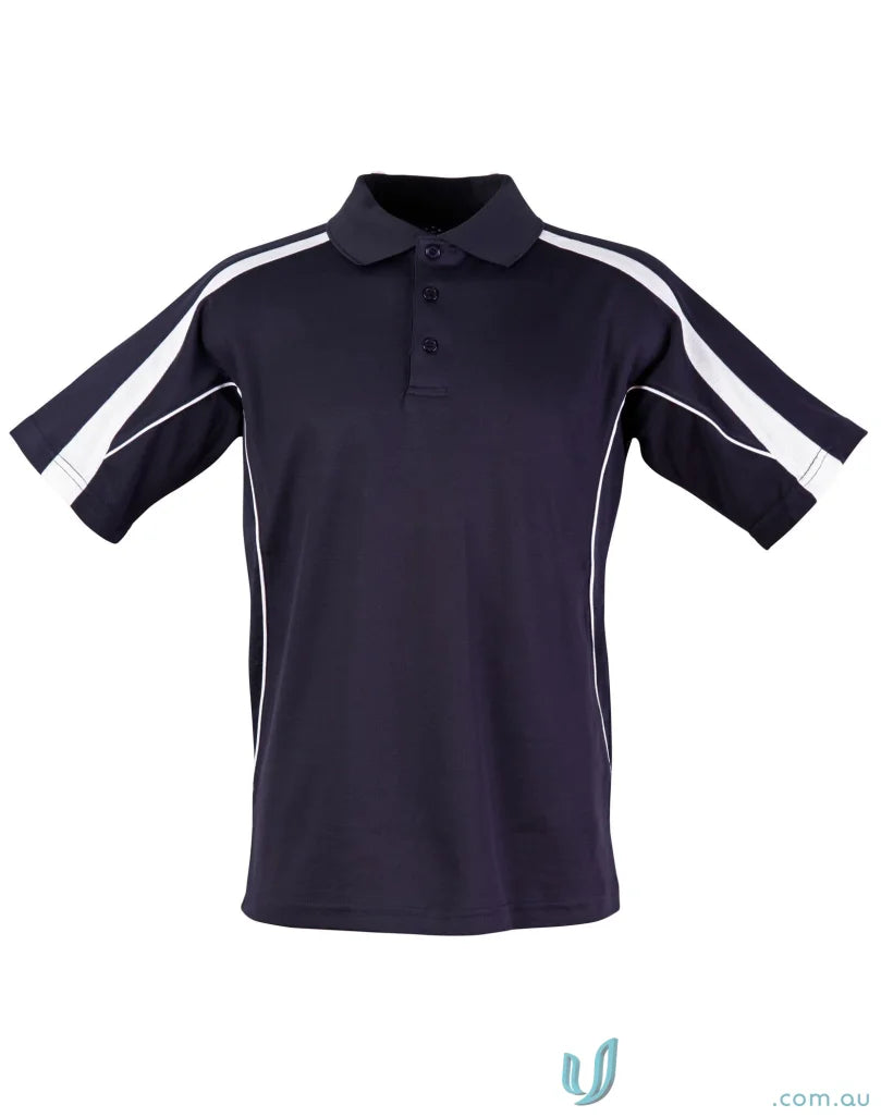 Kids TrueDry Winner navy blue contrast short sleeve polo with white shoulder panels